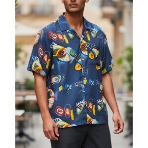 Scotch & Soda Mens Relaxed Fit Lyocell Short Sleeve Shirt With Abstract Print
